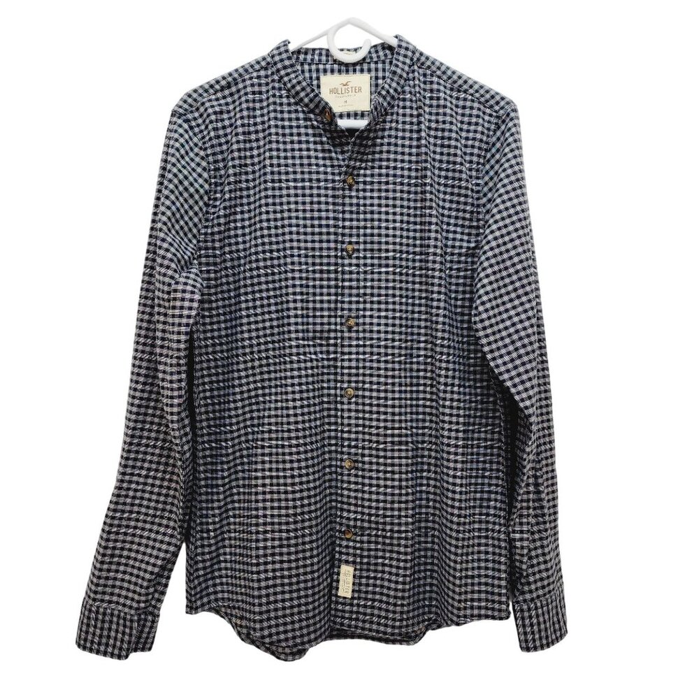 Hollister Stretch plaid shirt Mens long sleeve Button-Up Size M black & white